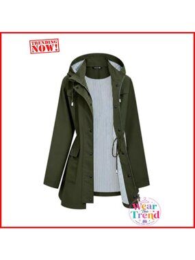 Waterproof Windbreaker Rain Jacket Hooded Long Raincoat Women
